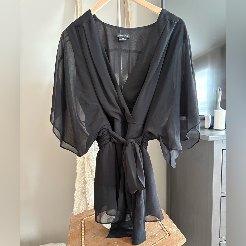 City Chic Black Sheer Kimono